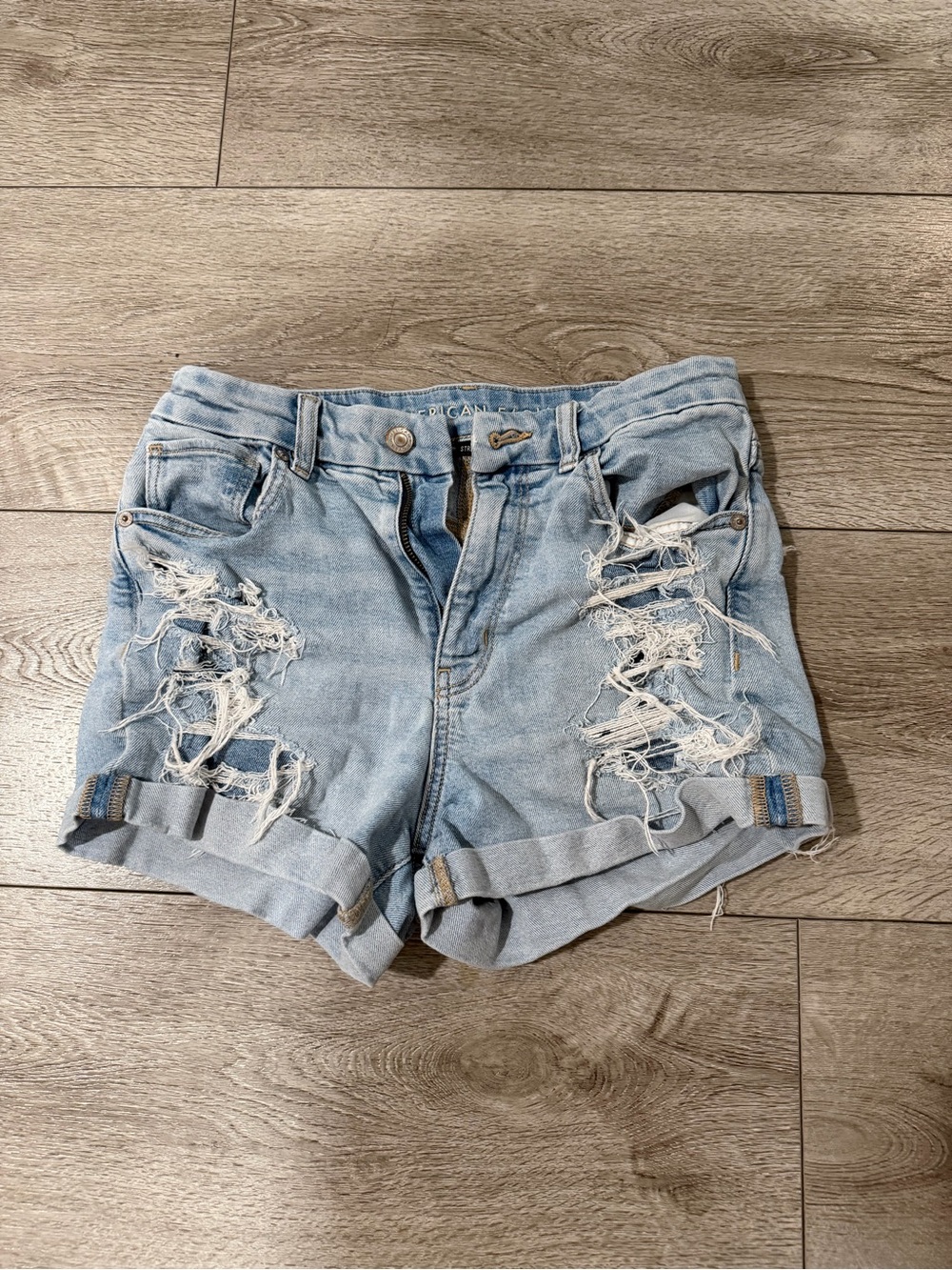 American Eagle Outfitters Light Blue Distressed Denim Shorts